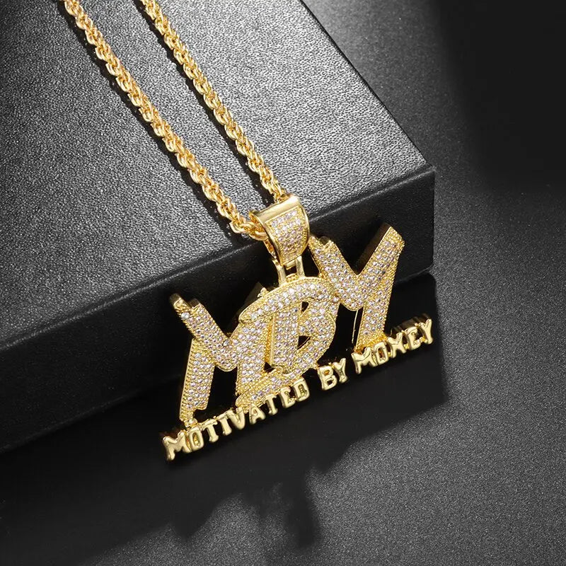 Iced Out Bling Motivated By Money Pendant Full Cubic Zirconia Mbm Hip Hop Necklace Men's Cool Charm Rock Party Jewelry Gift
