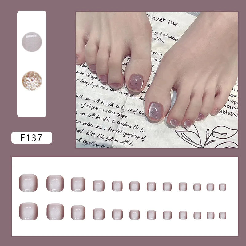 White French Press on Nails Fake Nails Tips with Sticker False Toenail Design Butterfly Lovely Girl False toenaile 1
