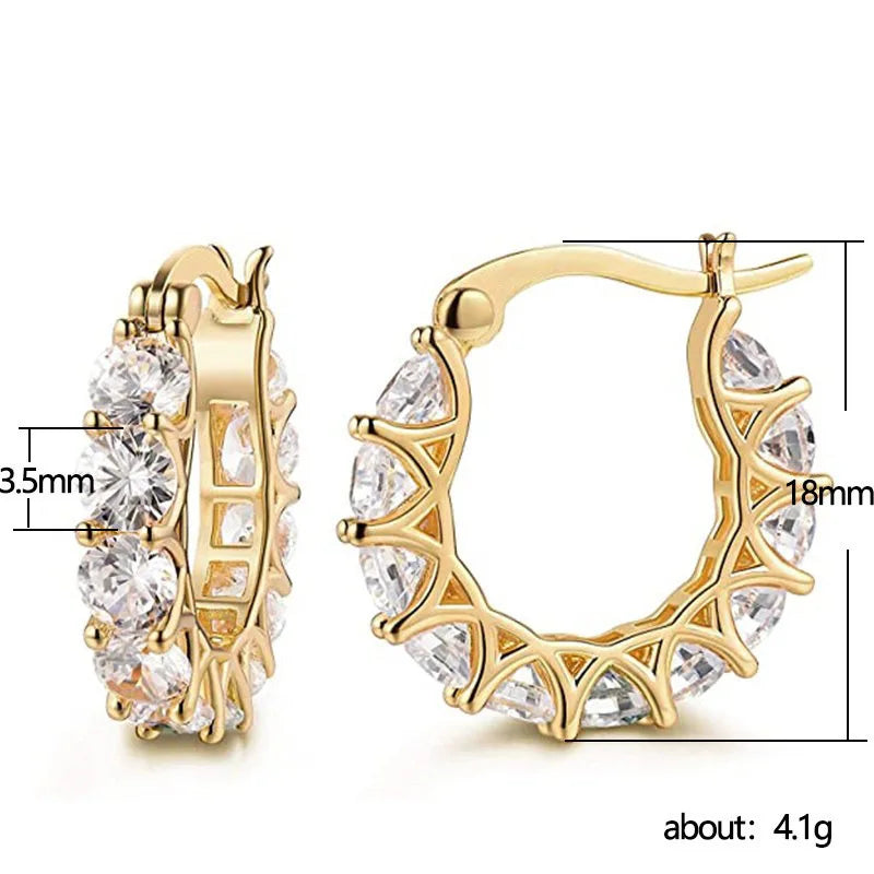Luxury Fashion Full Zircon Shiny Gold Color Stainless Steel Hoop Earrings for Women Exquisite Green Crystal Korea Jewelry Gift
