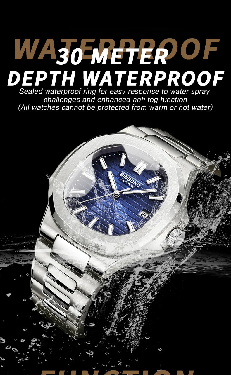 BINBONG B1885 Luxury Business Men Quartz Wristwatch 30M Waterproof Luminous Stainless Strap Men's Watches Relogio Masculino