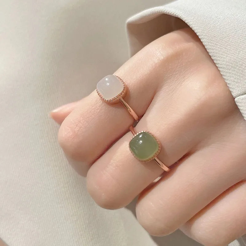 New Imitation Jade Rings For Woman Fashion Sweet Finger Rings for Grils Simple Party Jewelry Gift Adjustable Ring кольца женские