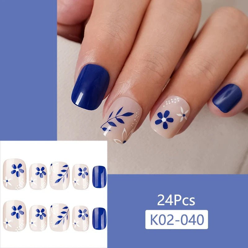 24Pcs/Set Cute and Playful Wearing False Nails French Design Fresh Press on Nail Art Removable Fake Nails