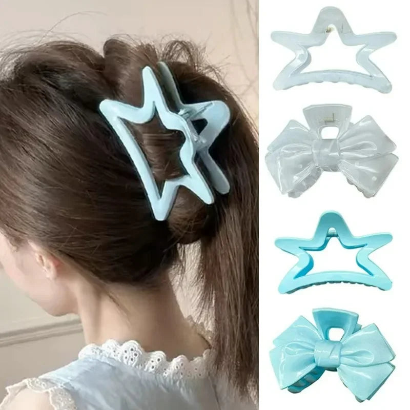 Cream Blue Starfish Bowknot Hair Claw Fashion Lady Star Hairpins Beach Vacation Hair Clips for Girls Ornament Hair Accessories
