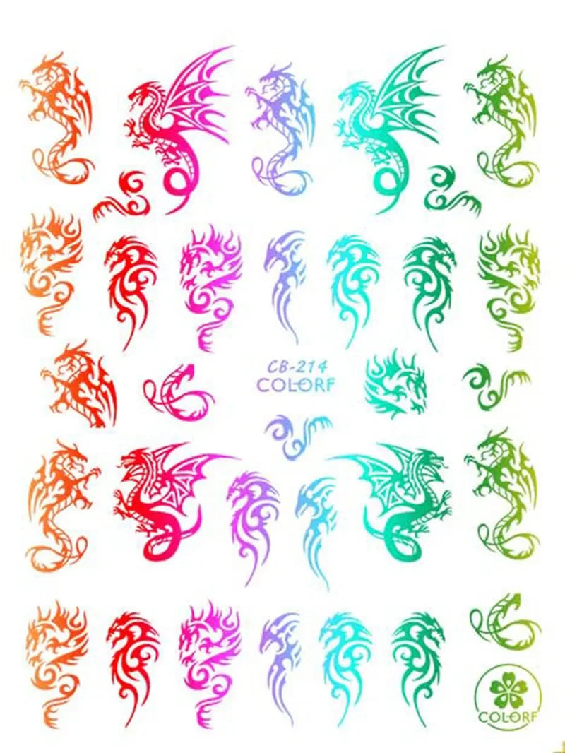 3D Chinese Red Black Dragon Manicure Decor Stickers Snake Nail Sticker DIY Self Adhesive Nail Decals Acrylic Nail Art Decoration