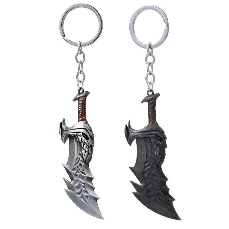 Fashion God Of War 4 Keychain Kratos Axe Demon Knife Weapons Model Key Chain Chaveiro Men Cosplay Keyring Car Accessory