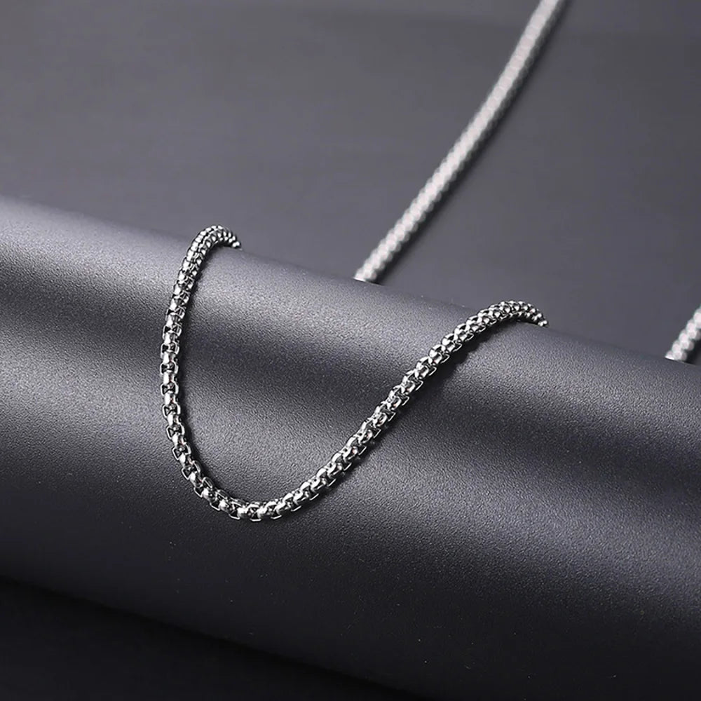 Stainless Steel Round Box Chain For Men Boys Square Rolo Necklace Women Hip Hop Jewelry Gifts Width 3mm Length 60cm C021