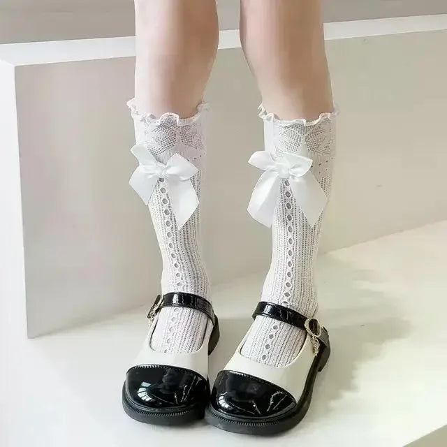 Baby Spring Summer Thin Lolita Sock Bowknot Stockings Girl Long Socks School Uniform Princess Calf Socks Kids Knee High Stocking