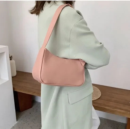 New PU Leather Women's Handbags Solid color Underarm Bag Fashion Armpit Shoulder Bag Simple Design Girls Small Shoulder Bags