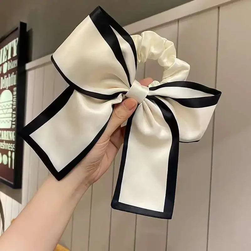 1Pcs Fashion Solid Bow Ribbon Tassel Hair Scrunchies Elastic Hair Bands For Women Girls Party Ponytail Headwear Hair Accessories