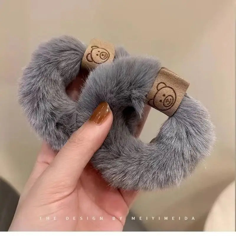 Autumn and Winter Plush Patch Bear Towel Ring Hair Tie Korean Style Hair Accessories Headband Thick High Elastic Hair Rope