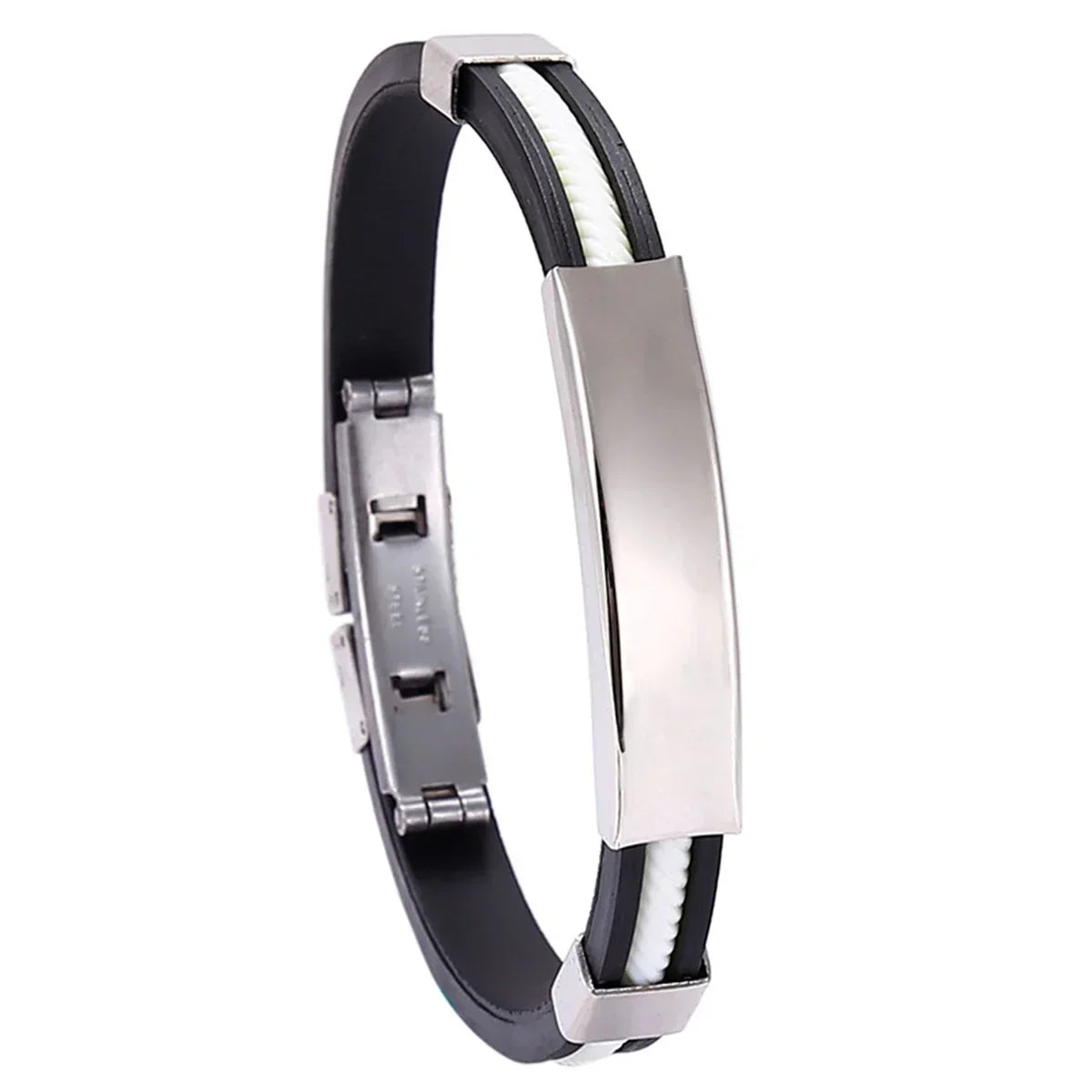 Fashion Men Silicone Bracelet Stainless Steel Bracelet on Hand for Couple Unisex Wrist Chain Jewelry