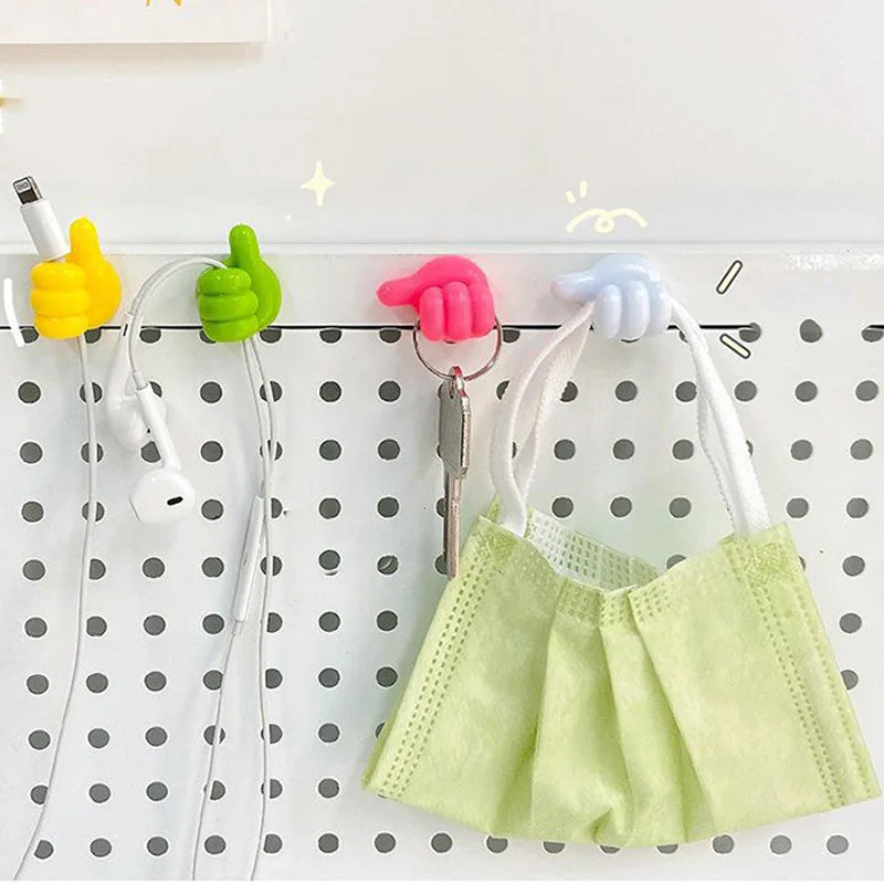 2pcs Self-Adhesive Wall Decoration Hook Creative Silicone Thumb Key Hanger Hook Home/Office Data Cable Clip Wire Desk Organizer