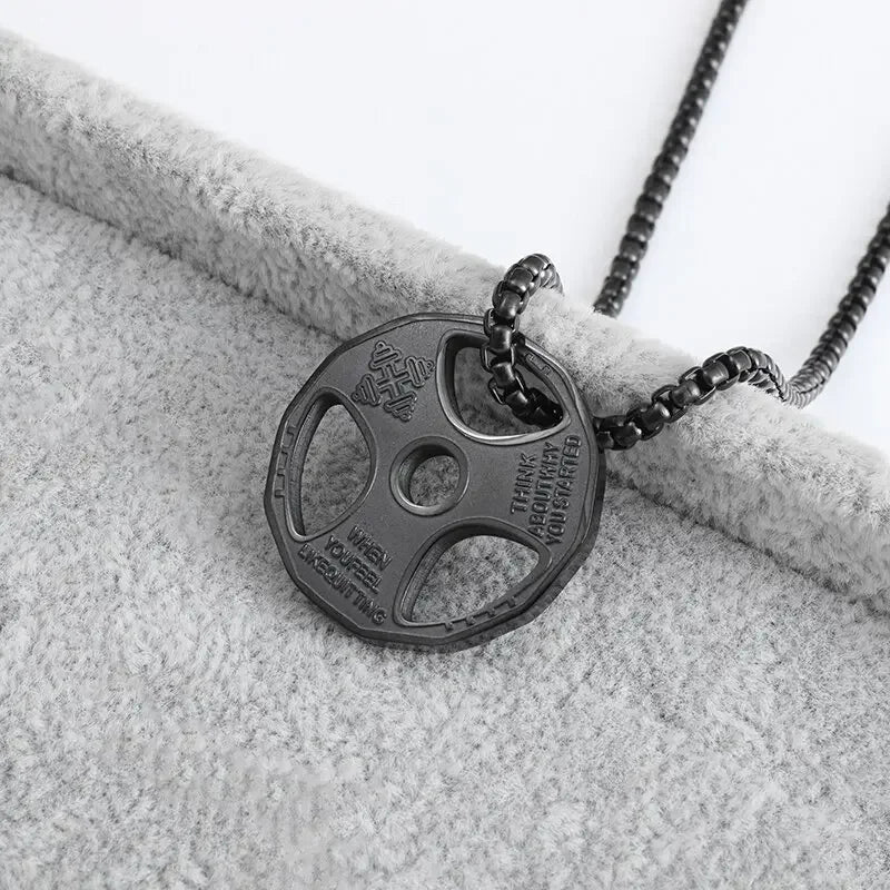 Cool Titanium Steel Dumbbell Pendant Necklace Barbell Fitness Pendant Men and Women Leisure Sports Punk Jewelry
