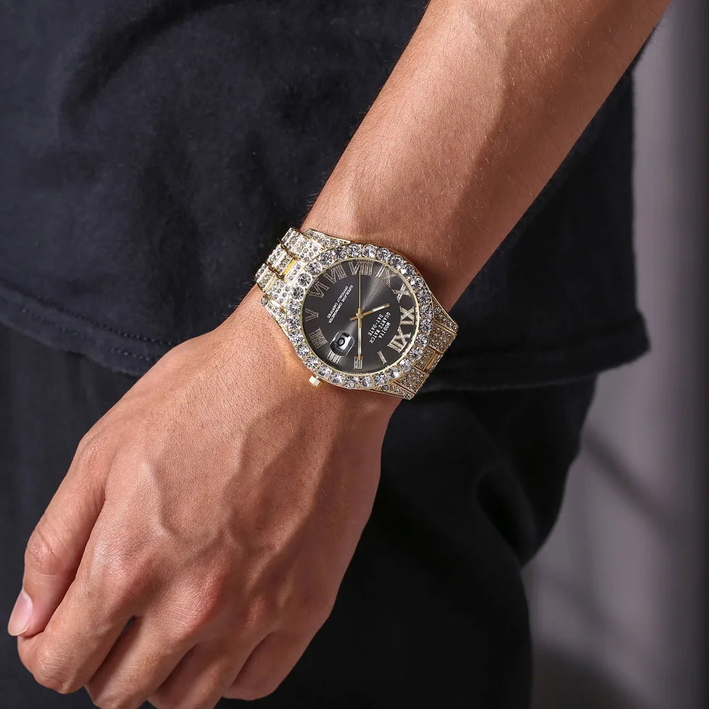 Hip Hop Diamond Bling Watch Men Gold Color Men’s Quartz Watches Luxury Male Clock Relogio Masculino Dropshipping Gifts