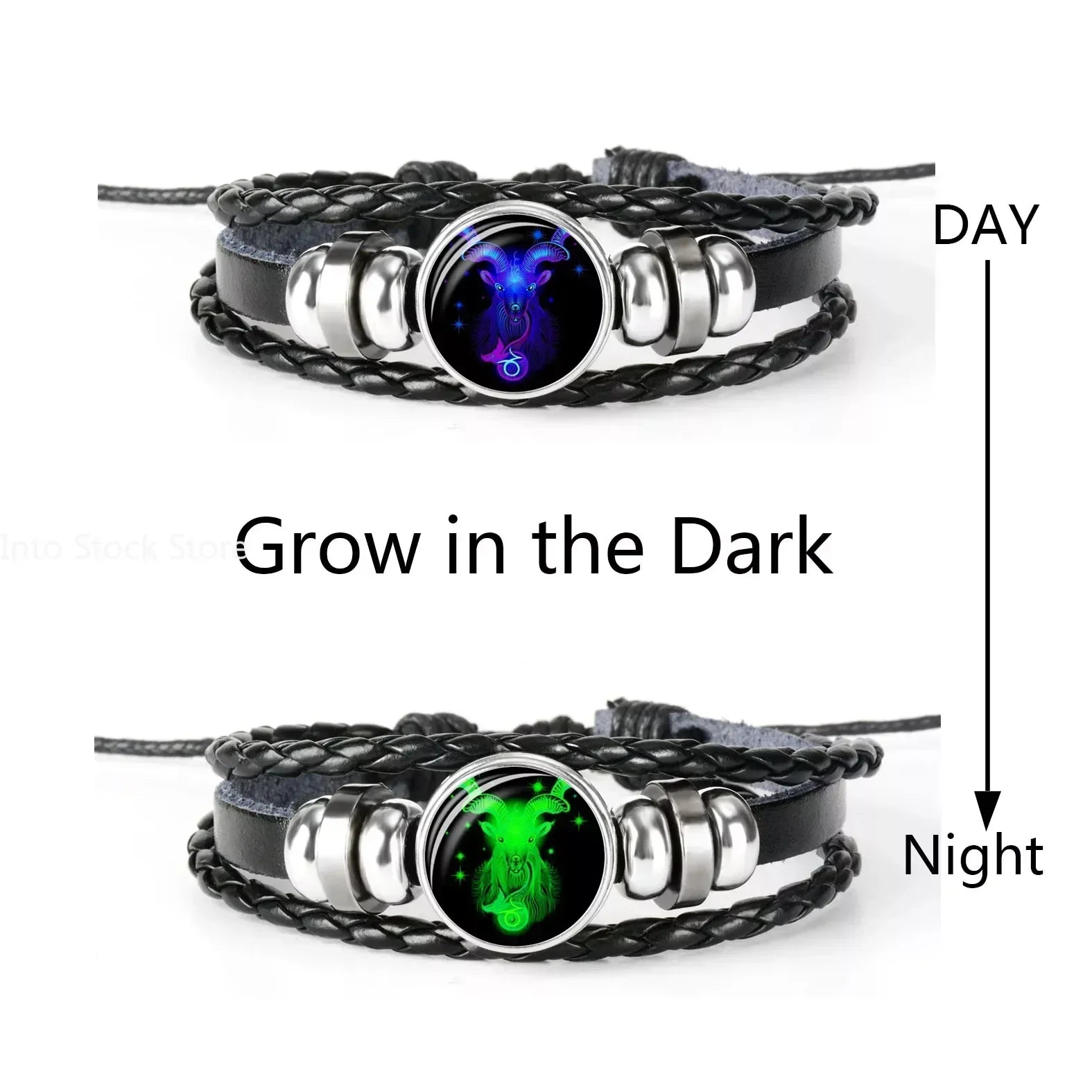 Gemini Leo Libra Scorpio Sagittarius 12 Constellation Luminous Bracelet Leather Bracelet Zodiac Charm Jewelry Bracelet for Men