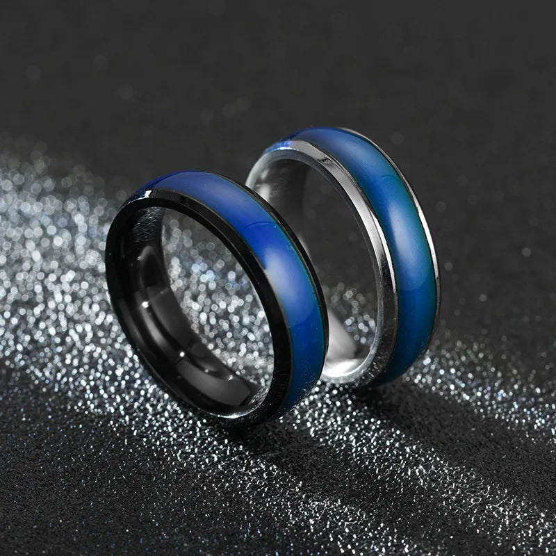 5 Colors Stainless Steel Changing Color Rings Mood Emotion Feeling Temperature Ring for Women Men Couples Ring Tone Jewelry Gift