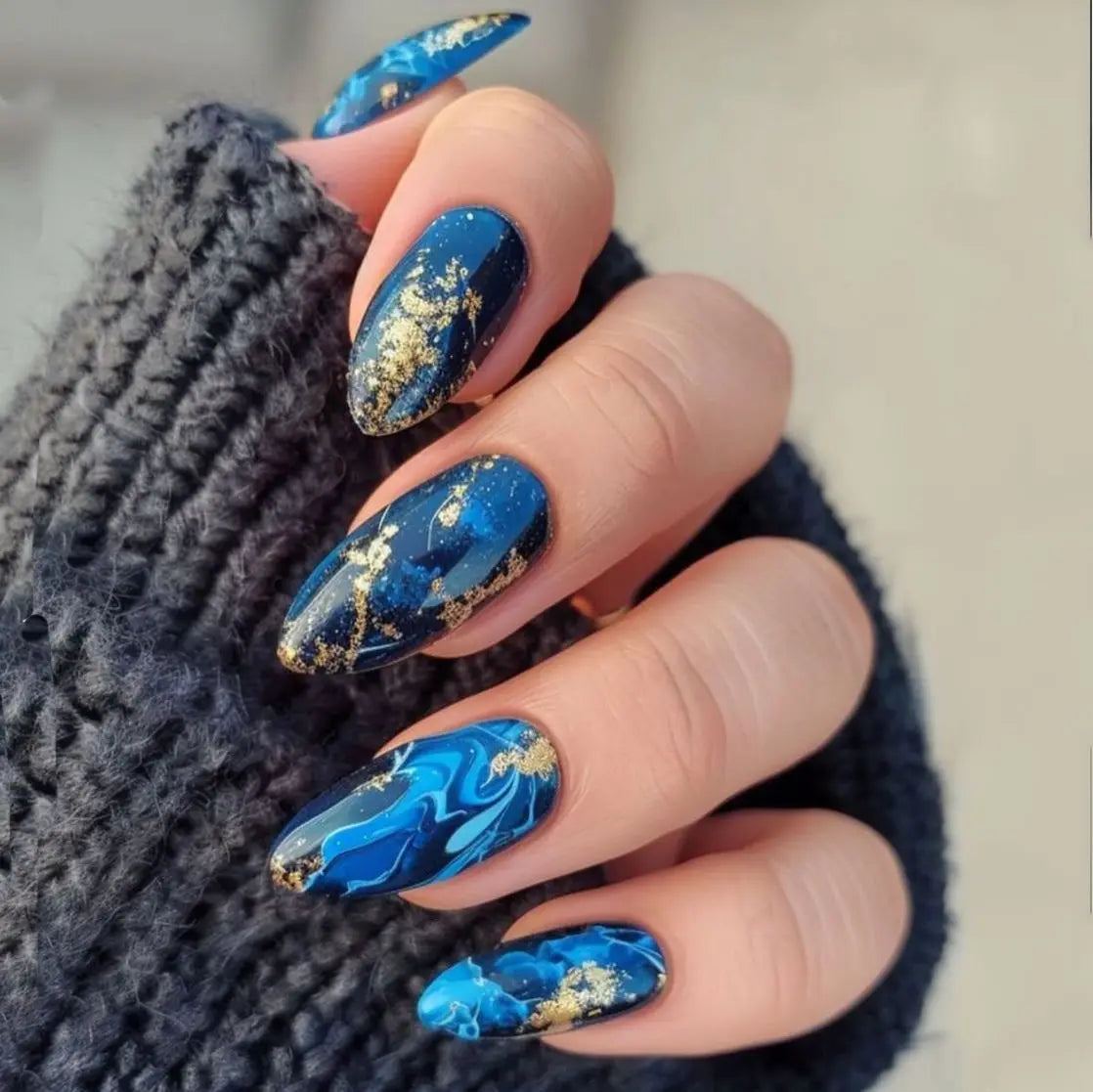 24Pcs Almond Head Press on Nails Fashionable Nail Art Colorful Gradient Flowers False Nails Dreamy Summer Nails Fun Fake Nail