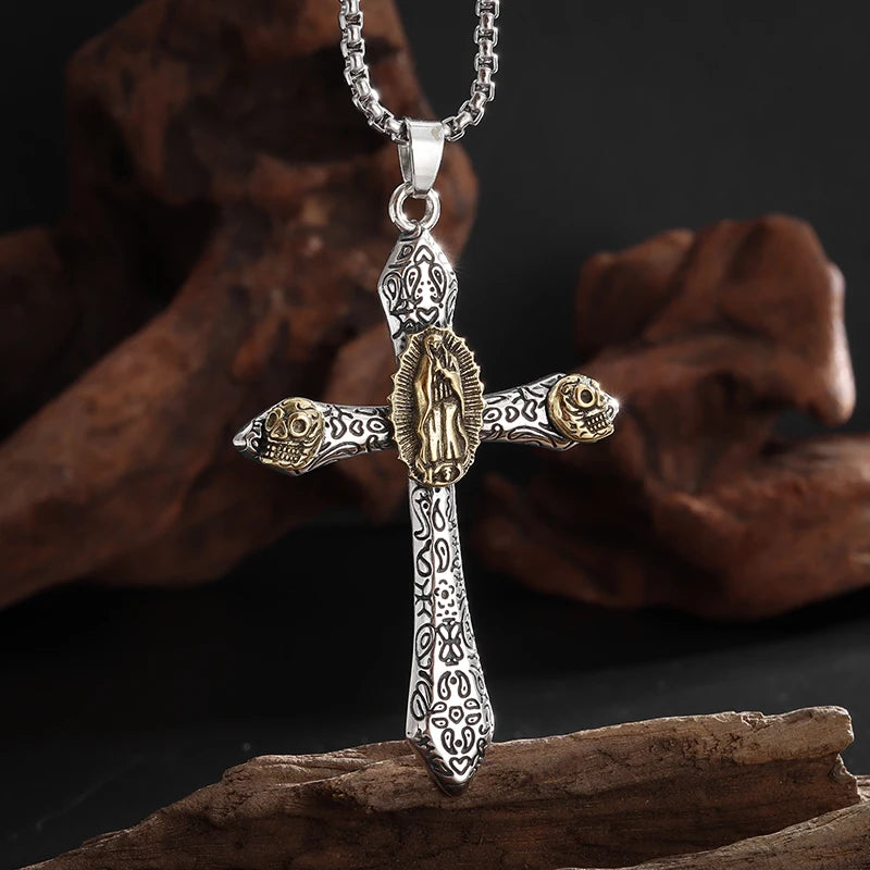 Vintage Catholic Cross Pendant Necklace Men Women Christian Believers Prayer Amulet Jewelry