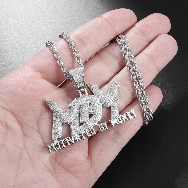 Iced Out Bling Motivated By Money Pendant Full Cubic Zirconia Mbm Hip Hop Necklace Men's Cool Charm Rock Party Jewelry Gift