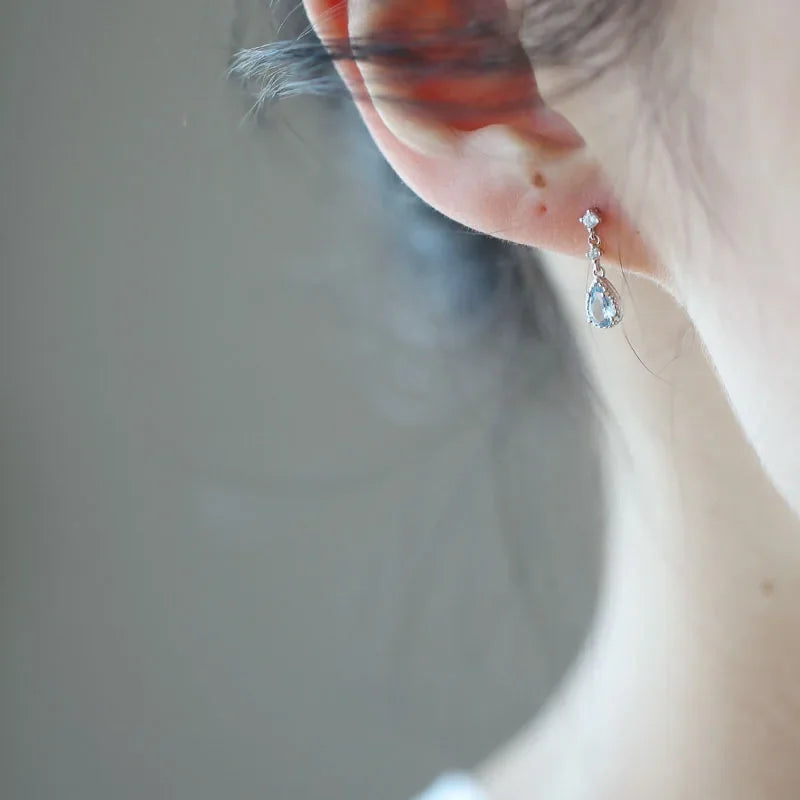 Silver Color Blue Crystal Pendant Earrings Simple Fashion Holiday Jewelry Sweet Romantic Gift