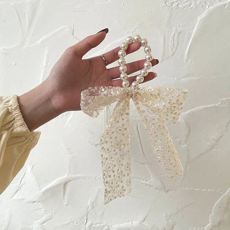 Elegant Lace Embroidery Bow Hair Ties Solid Color Retro Headdress Hair Ties Sweet Girls Princess Hair Accessories Gift