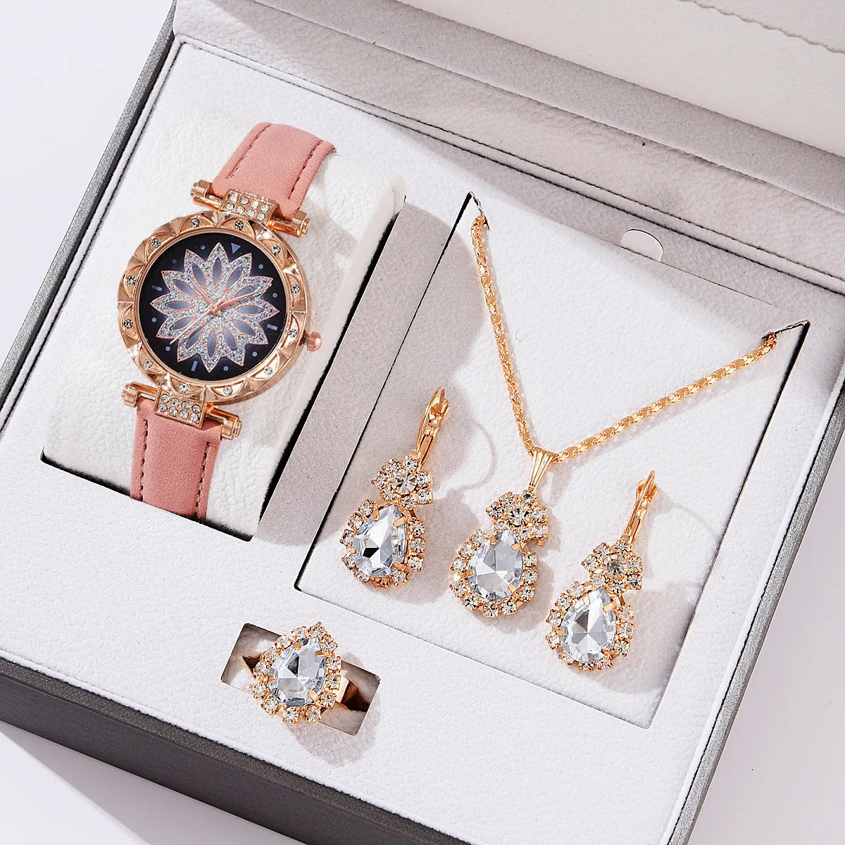 Ladies Watch 5pcs Set Watches for Women Leather Band Simple Casual Women's Analog WristWatch Bracelet Gift Montre Femme (No Box)
