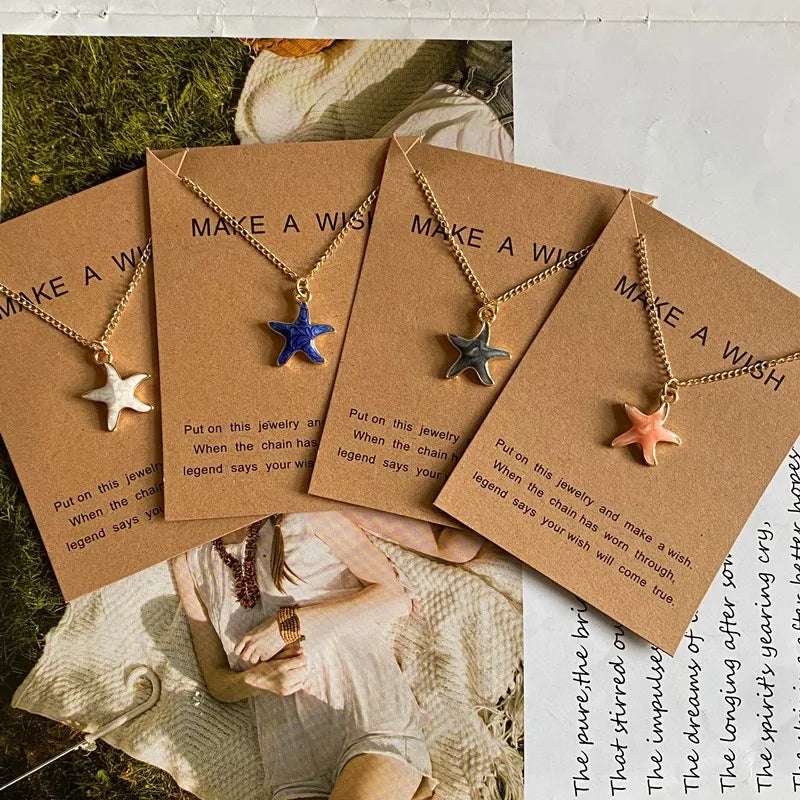 Lovely Starfish Necklace for Women Girl White Blue Black Pink Color Fashion Choker Necklace Gift For Friend Wholesale Jewelry
