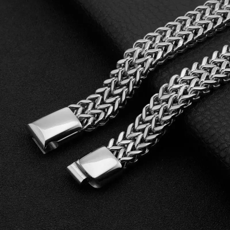 Stainless Steel Braided Double Row Metal Bracelet Suitable for Men and Girls Personalized Hip Hop Rock Party Punk Jewelry