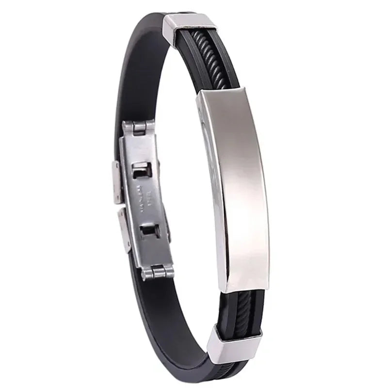 Fashion Men Silicone Bracelet Stainless Steel Bracelet on Hand for Couple Unisex Wrist Chain Jewelry