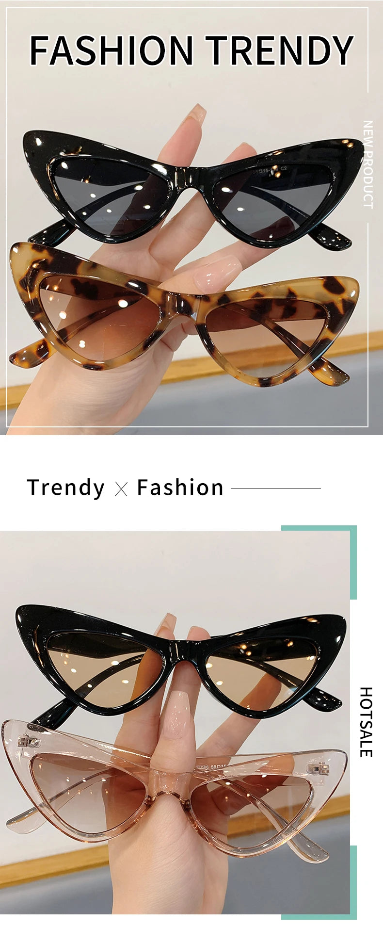 Fashion Cat Eye Sunglasses for Women 2023 New Fashion Vintage Personality Glasses Candy Colors Eyewear Outdoor Street Shooting