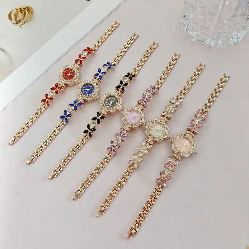 New Women Watch Wheat Ear Diamond Strap Quartz Watch Violet Petal Female Student Bracelet Wristwatch Relojes Para Mujer