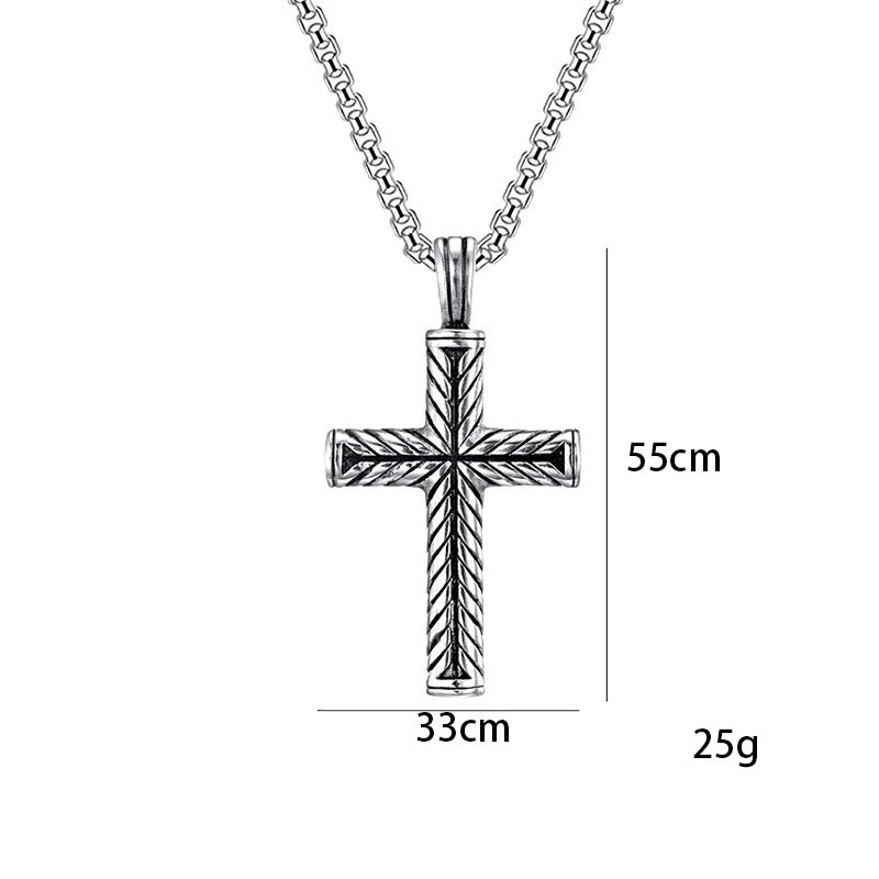 Twisted Pattern Cross Pendant Necklace Retro Simple Stainless Steel Chain Silver Color Hip Hop Jewelry Gifts For Women Men