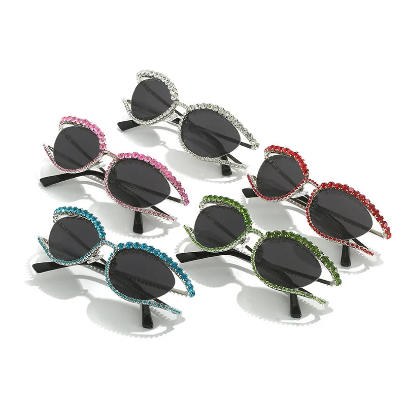 2023 Fashion Luxury Crystal Shiny Sunglasses Women Sexy Cat Eye Rhinestone Party Elegant Sun Glasses Female Shades Oculos De Sol