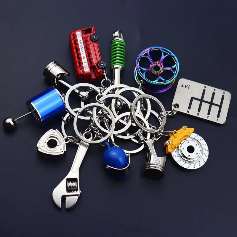 Creative Mini Auto Parts Car Wheel Keychain Auto Enthusiast Metal Keyring Accessories Key Ring Chain for Men Woman Lover Gift