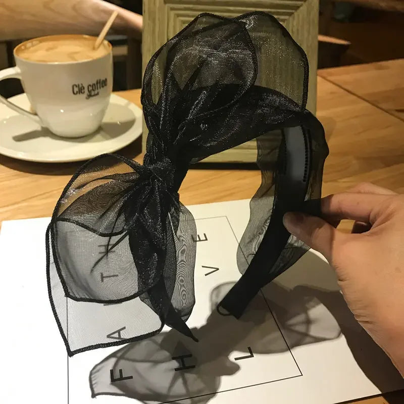 Bow Hairband Black Mesh Headband for Women Korean Fashion Double Layers Headbands with Lips Print Ladies Hair Accessories