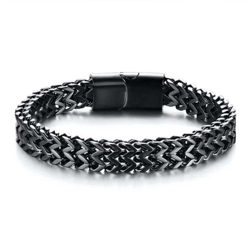 Stainless Steel Braided Double Row Metal Bracelet Suitable for Men and Girls Personalized Hip Hop Rock Party Punk Jewelry