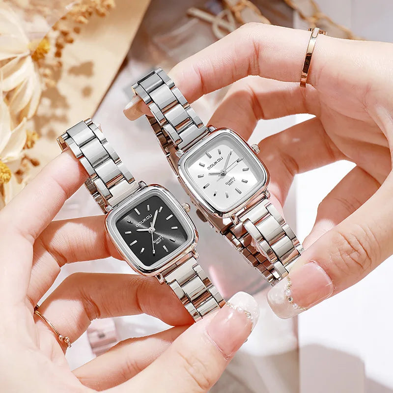 New Brand Ladies Watch Versatile Korean Female Student Small Square Quartz Watch Adjustable Stainless Steel Strap Wristwatches