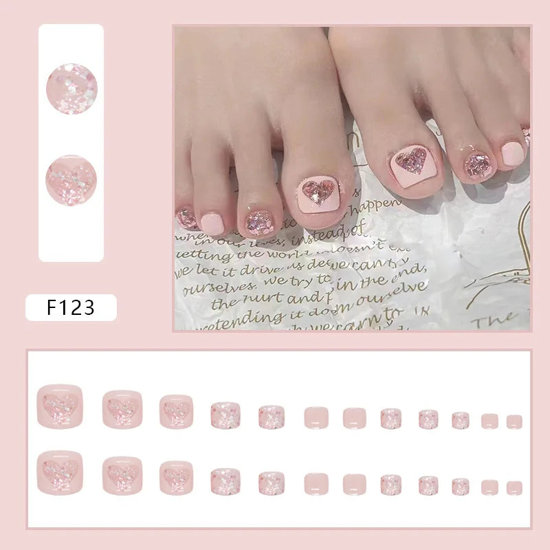 Flash Pile Drill Press on Nails Fake Nails Tips with Sticker False Toenail Design Butterfly Lovely Girl False Toenail