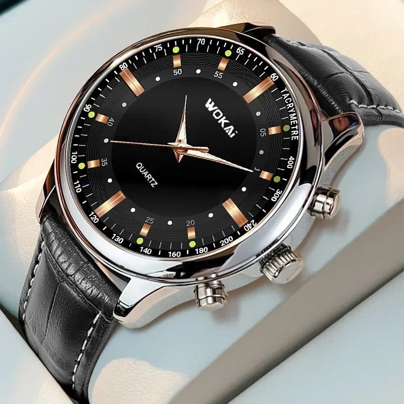 GENEVA High Quality Men's Luxury Belt Fashion Quartz Watch Men Round Business Student Sport Waterproof Glow