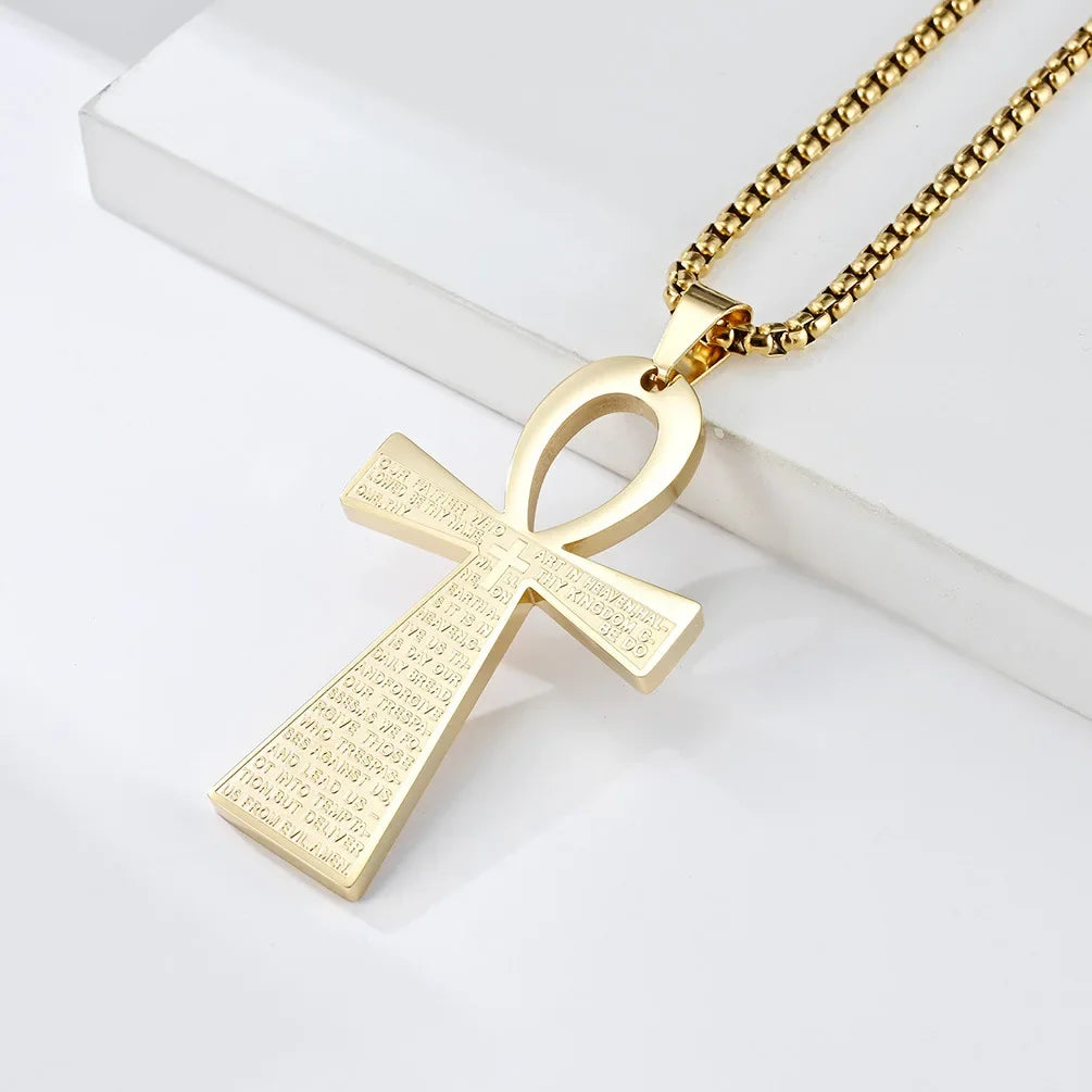 Catholic Jesus Cross Stainless Steel Pendant Necklace for Men Women Vintage Christian Prayer Jewelry