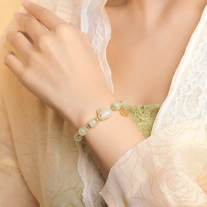 1pc Beauty Jade Rabbit Bracelet for Women Girls Rich Rabbit Small Rabbit Niche Design Charm Bracelets Friend Gift Jewelry