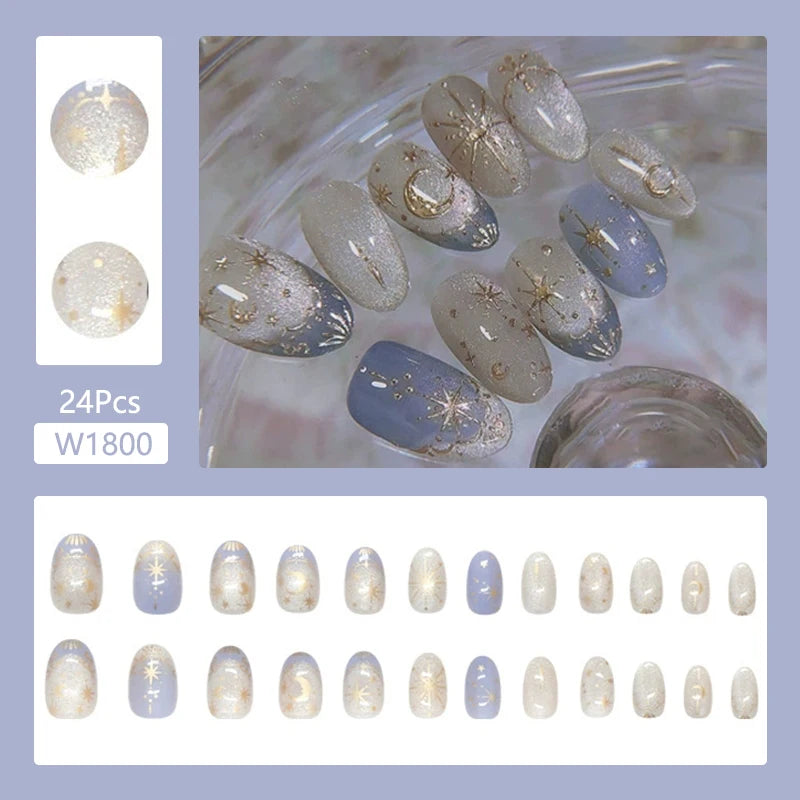 24Pcs/Set Cute and Playful Wearing False Nails French Design Fresh Press on Nail Art Removable Fake Nails