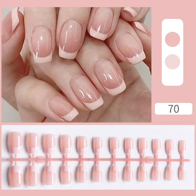 24Pcs/Set White French Press on Fake Nails Full Cover Artificial Wearable Nail Beauty Tips Naked French White False Nails Art