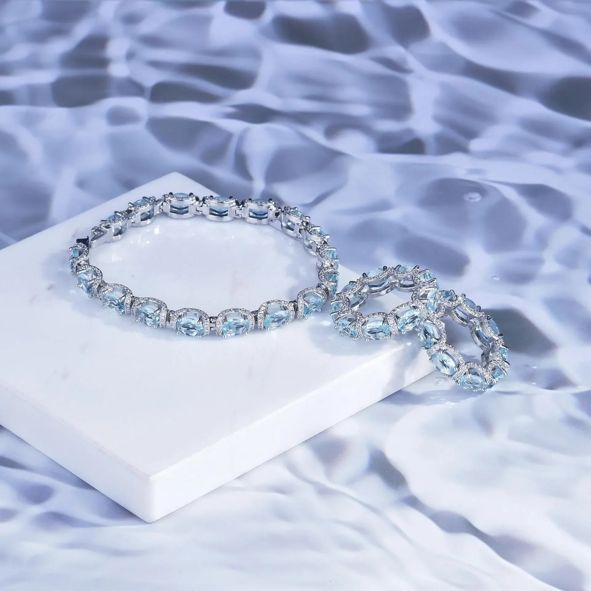 Fashion Jewelry Set for Women Round Aquamarine Bracelet Ring Sets Zircon Bridal Decoration Accessory Banquet Luxury Chain Gifts