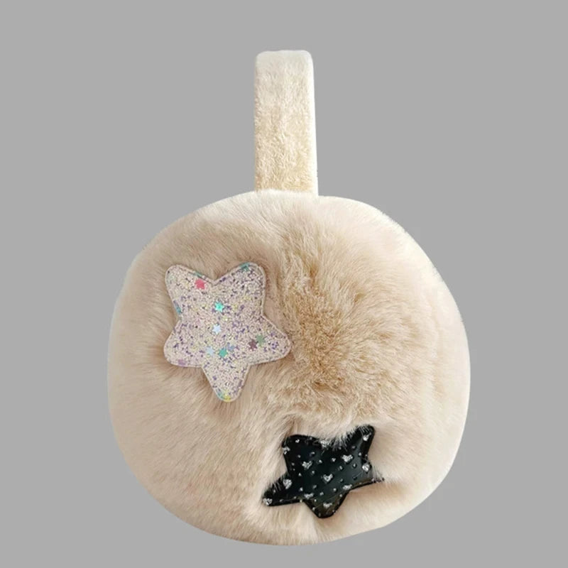 Furry Earmuffs Sequins Stars Pattern Winter Warm Earmuffs Foldable Plush Ear Muffs Women Outdoor Skiing Ear Warmer Earflap Lady