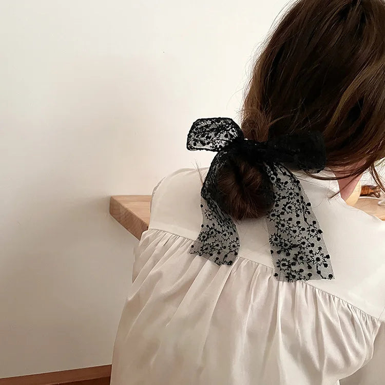 Elegant Lace Embroidery Bow Hair Ties Solid Color Retro Headdress Hair Ties Sweet Girls Princess Hair Accessories Gift