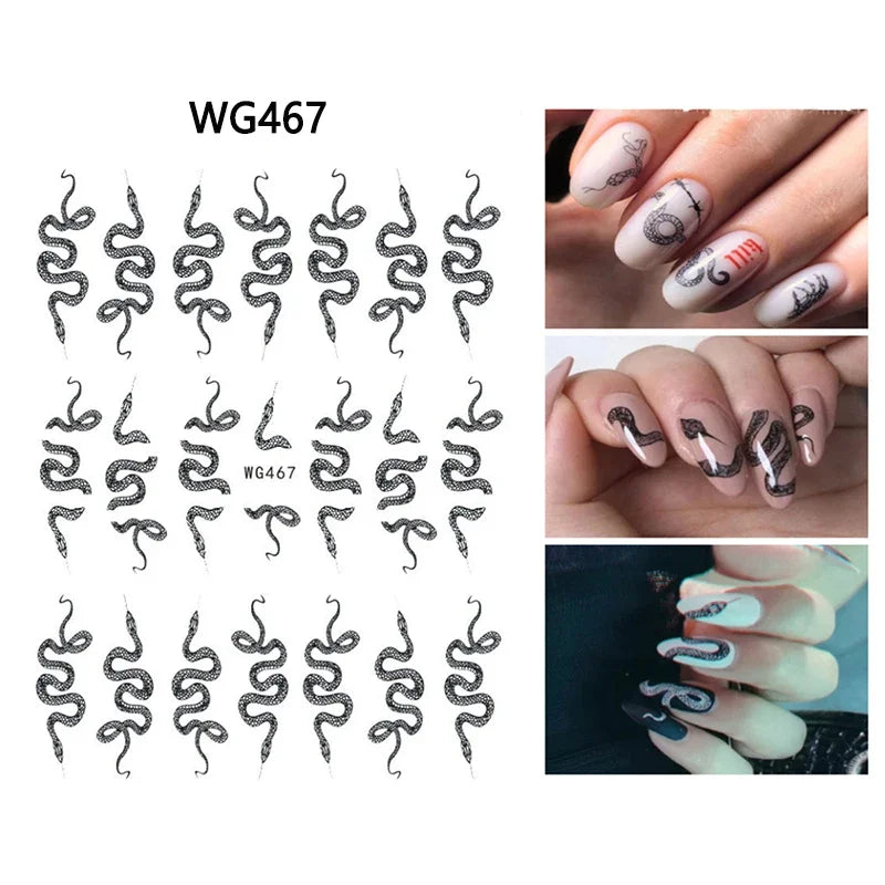 3D Chinese Red Black Dragon Manicure Decor Stickers Snake Nail Sticker DIY Self Adhesive Nail Decals Acrylic Nail Art Decoration