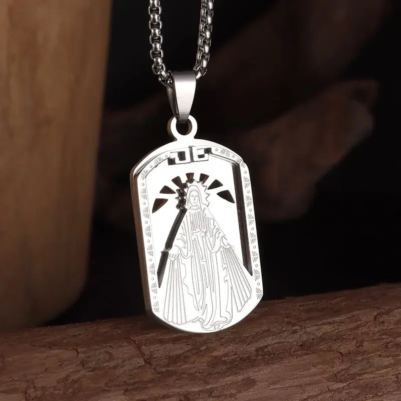 Beautiful Stainless Steel Catholic Virgin Mary Portrait Square Pendant Necklace for Men and Women Religious Catholic Jewelry
