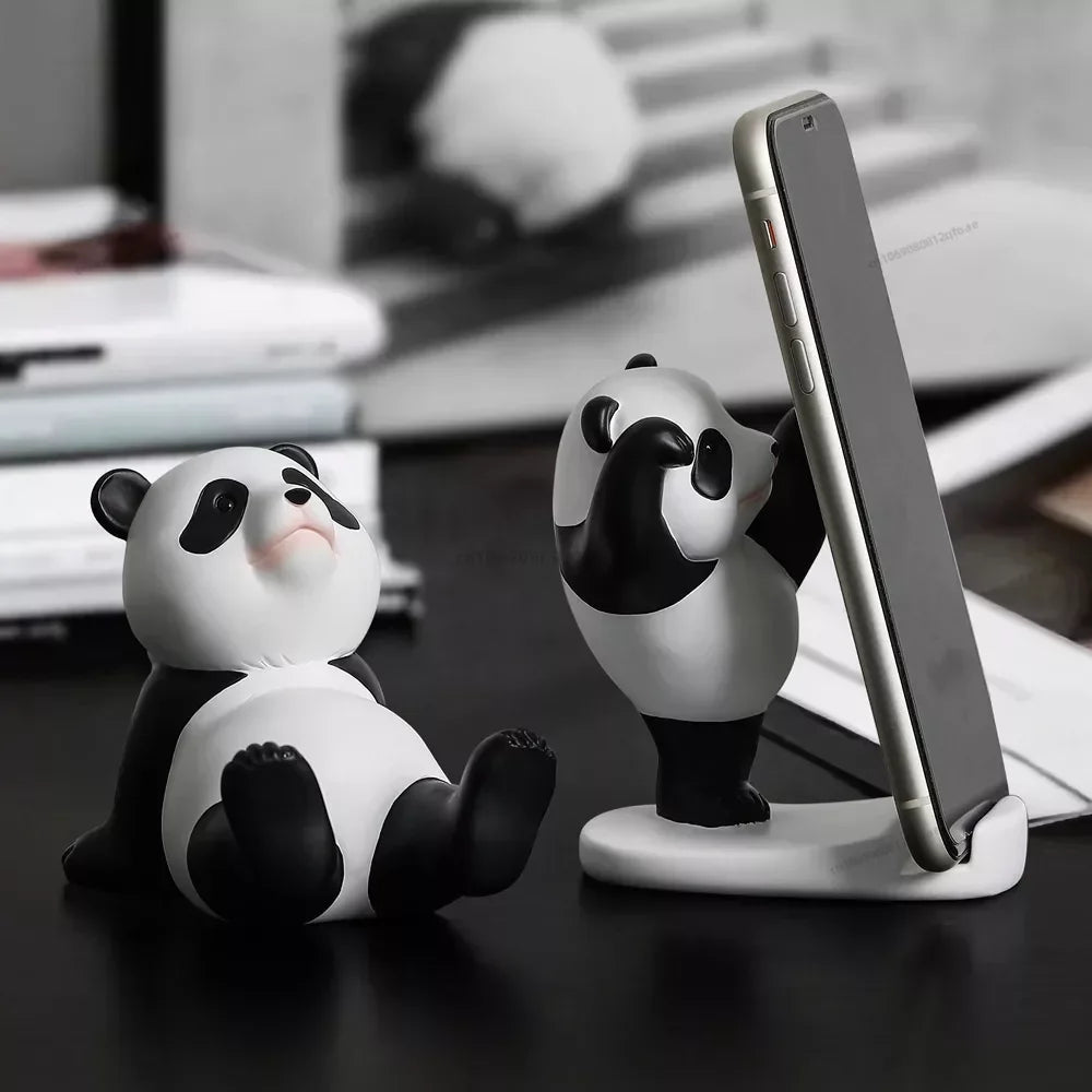 Cute Panda Phone Holder Cartoon Panda Mobile Phone Holder Universal Phone Bracket Panda Sculpture Statue Decor Resin Toy Gift