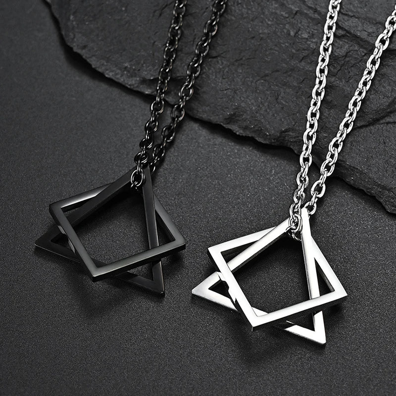 Triangle Square Necklace For Men Hip Hop Style Silver Color Geometric Pendant Stainless Steel Chain Trendy Couple Jewelry Gifts